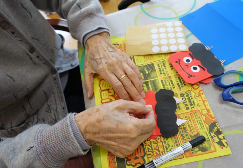 鹿児島 デイサービス 創作活動 折り紙 節分