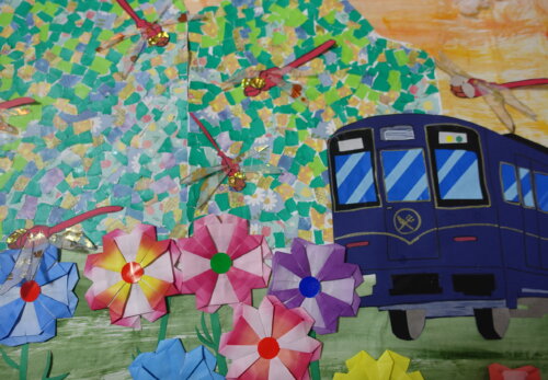 鹿児島　デイサービス　創作活動　壁紙作り　夕焼け