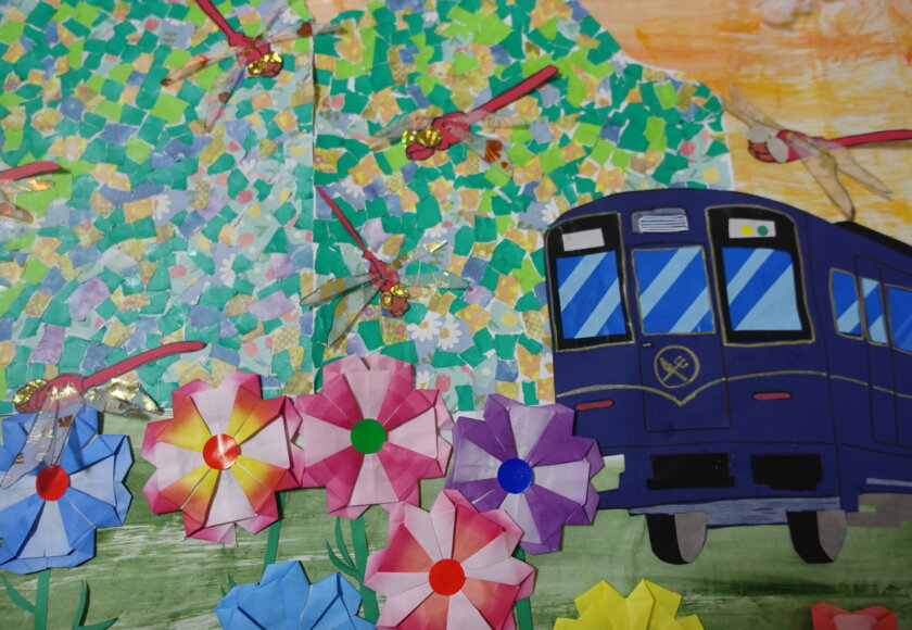 鹿児島　デイサービス　創作活動　壁紙作り　夕焼け